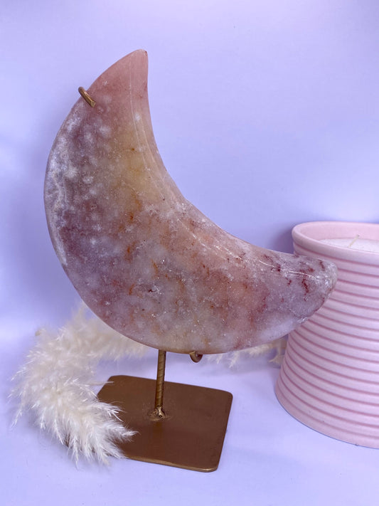 Large Pink Amethyst Moon On Stand