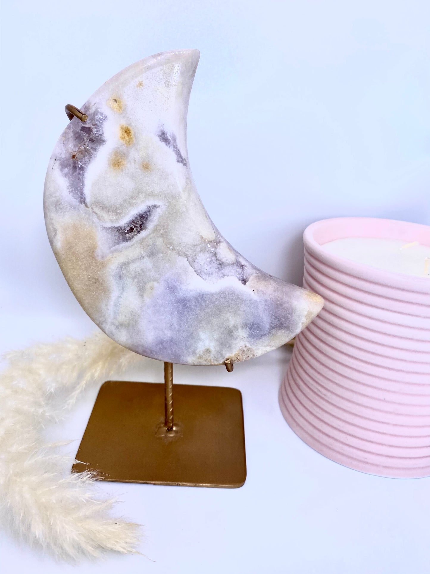 Pink Amethyst Moon On Stand