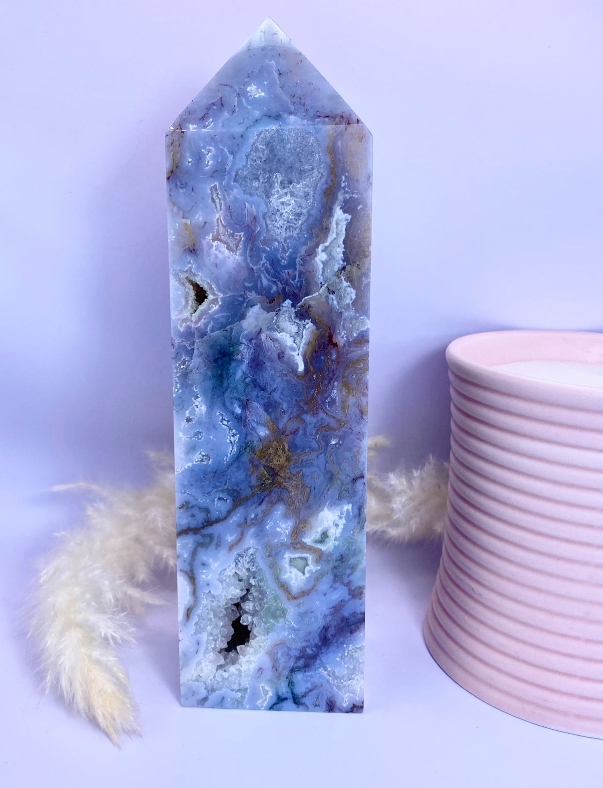 XL Pink Moss Agate Tower