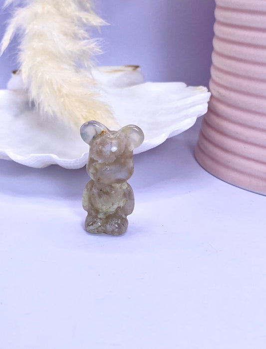 Mini Flower Agate Bear