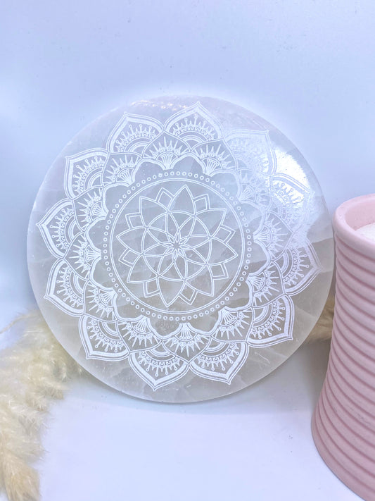 Large Engraved Selenite Charging Plate