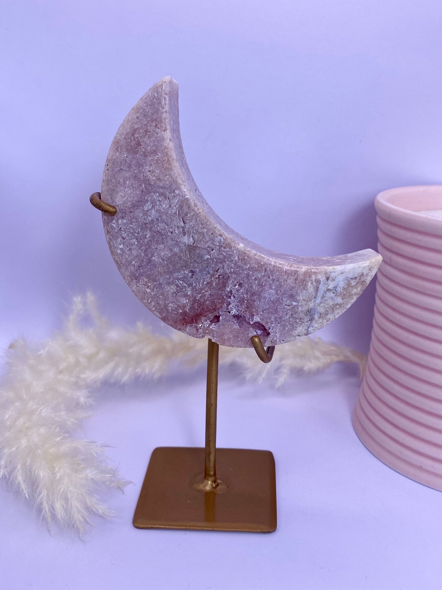 Pink Amethyst Moon On Stand