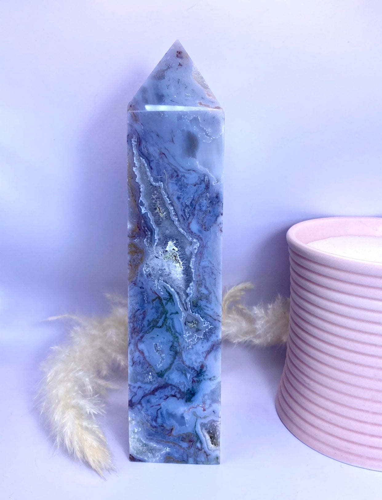 XL Pink Moss Agate Tower
