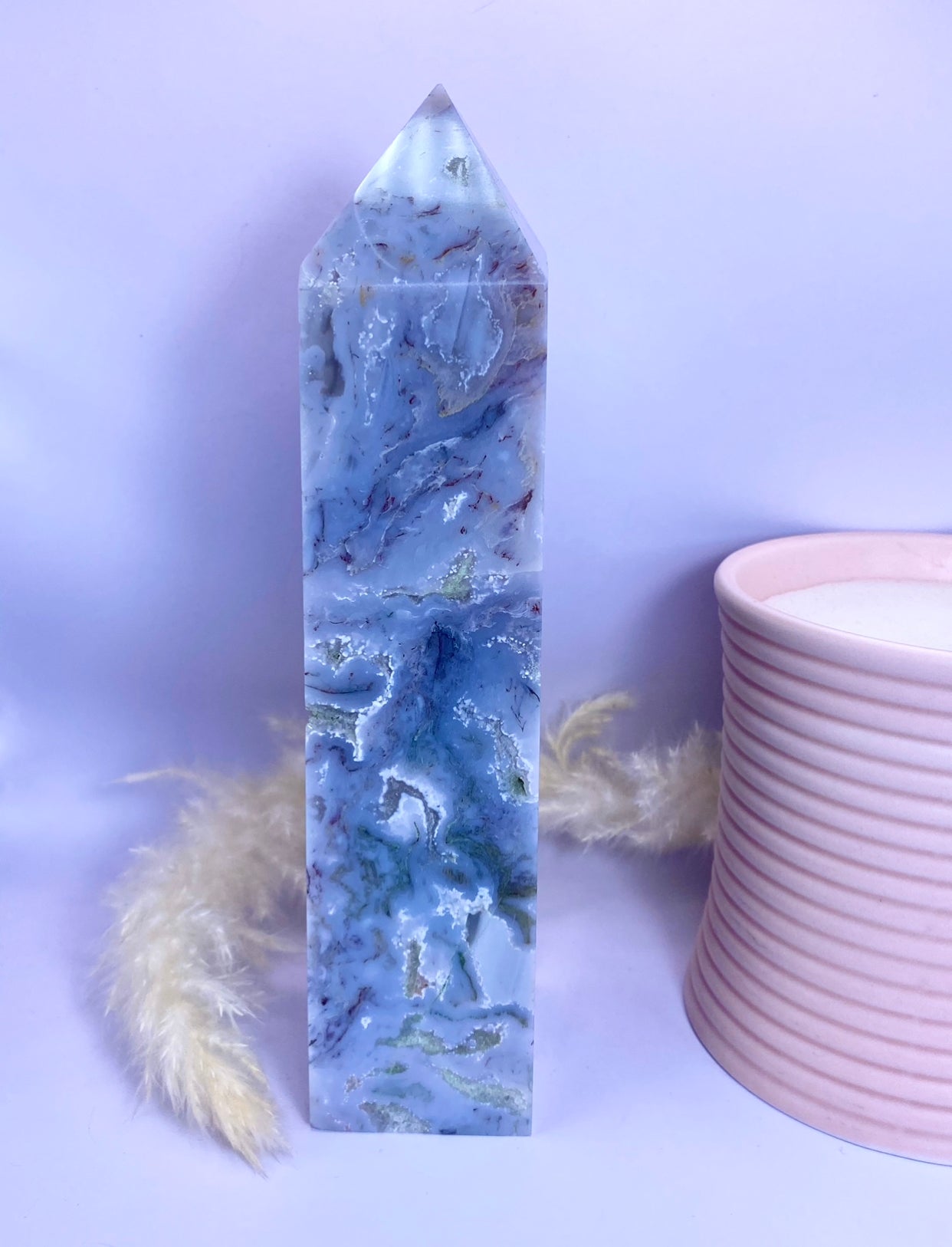 XL Pink Moss Agate Tower