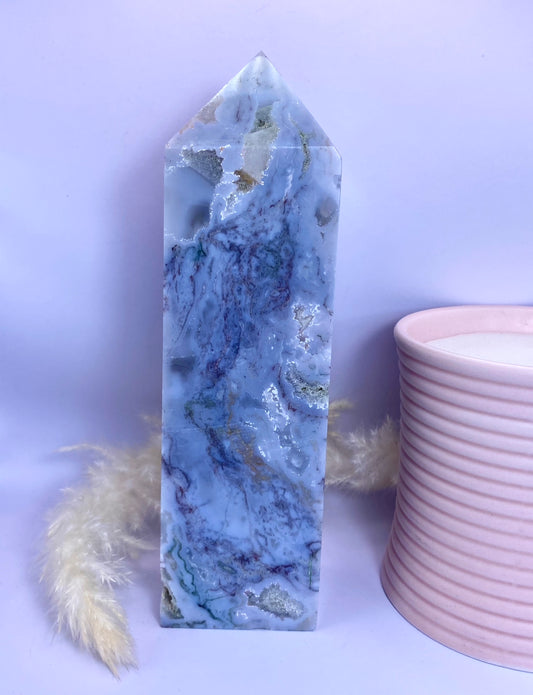 XL Pink Moss Agate Tower